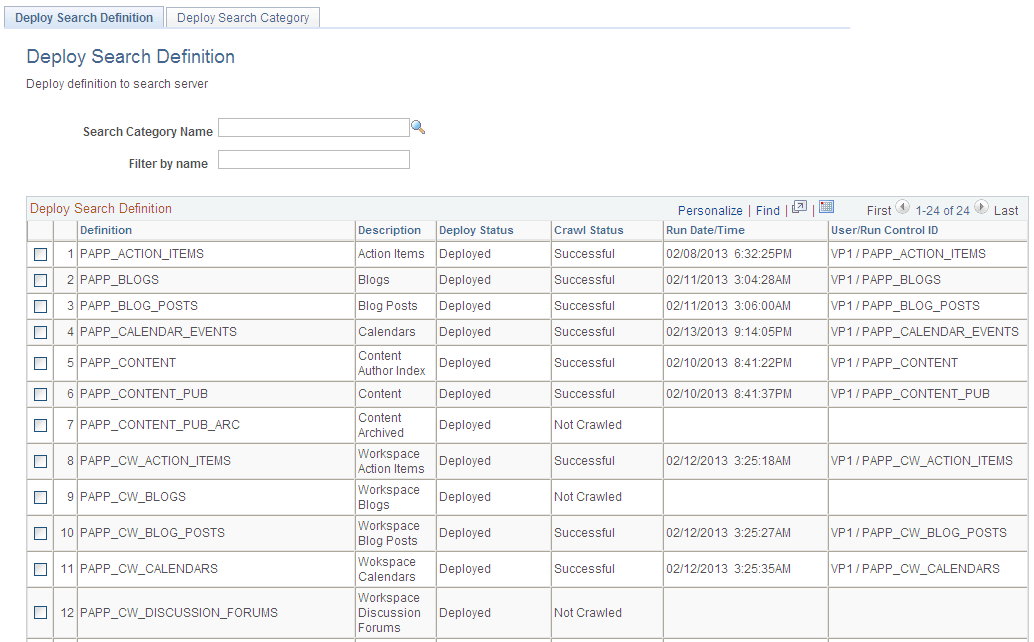 Deploy Search Definition page (1 of 2)