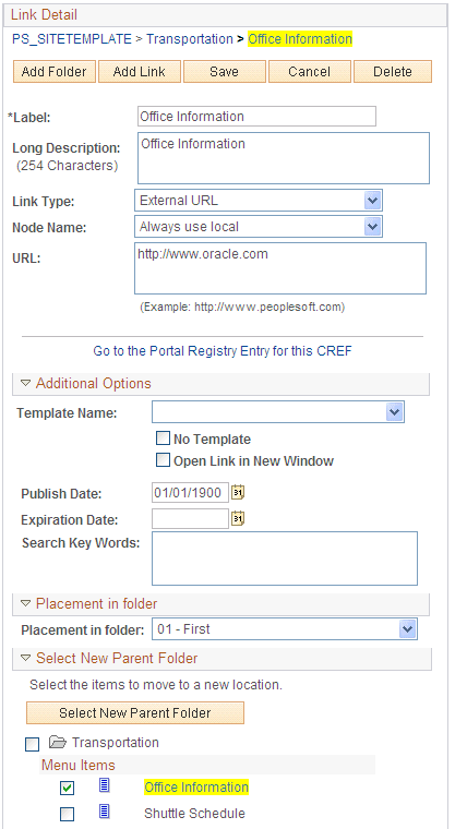 Link Detail group box