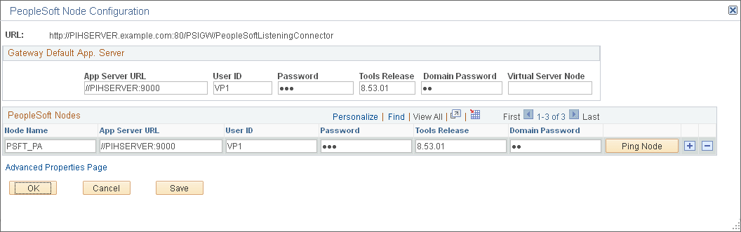 PeopleSoft Node Configuration page