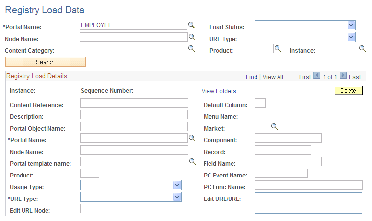 Registry Load Data page