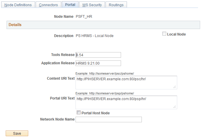 Portal page showing a remote default local node