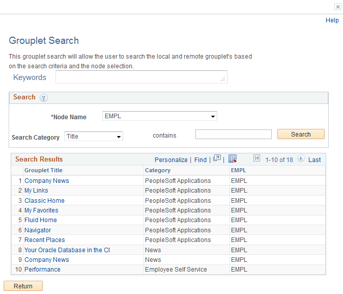 Grouplet Search page