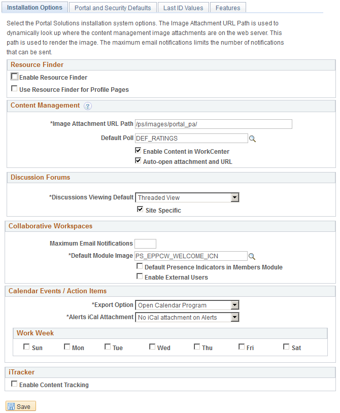 Installation Options page