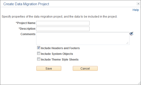 Create Data Migration Project page