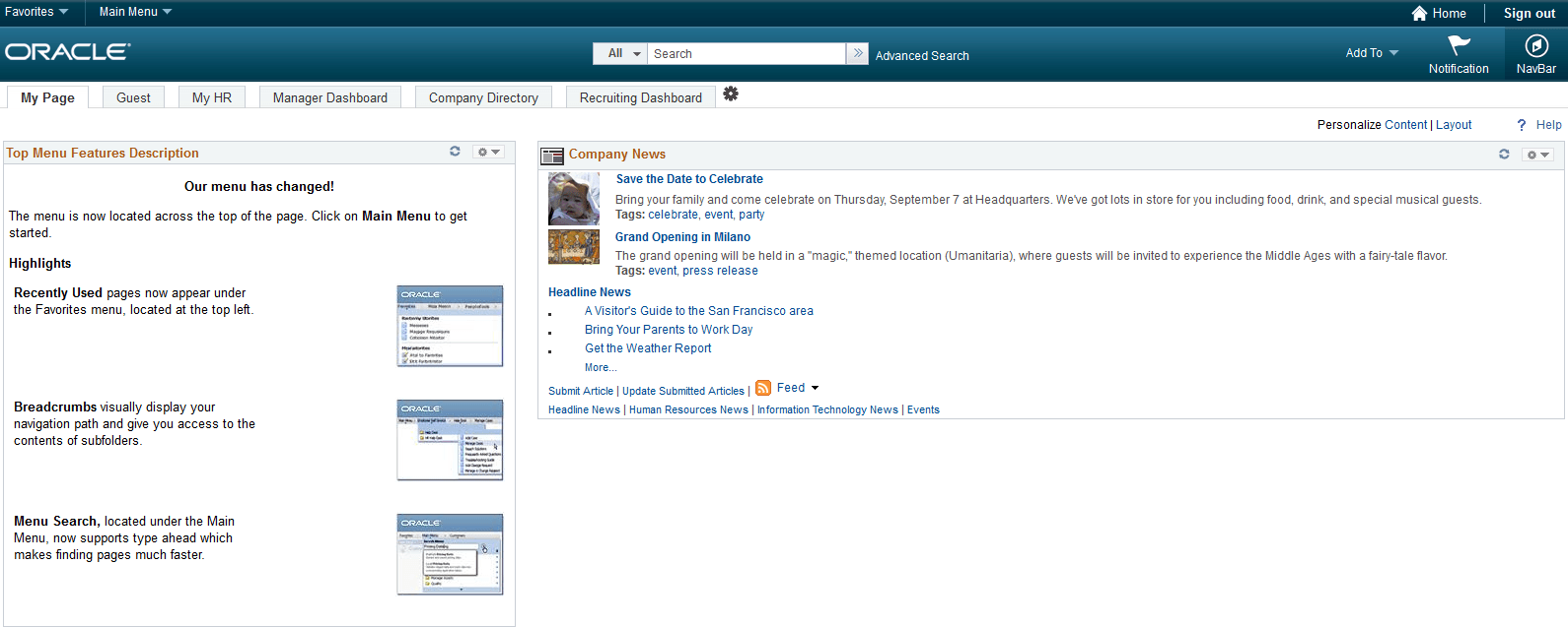 Portal homepage using the PAPPBR_THEME_TANGERINE_ALT theme