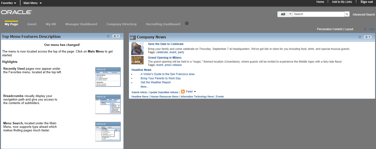Portal homepage using the PAPPBR_THEME_OOWDEMO theme