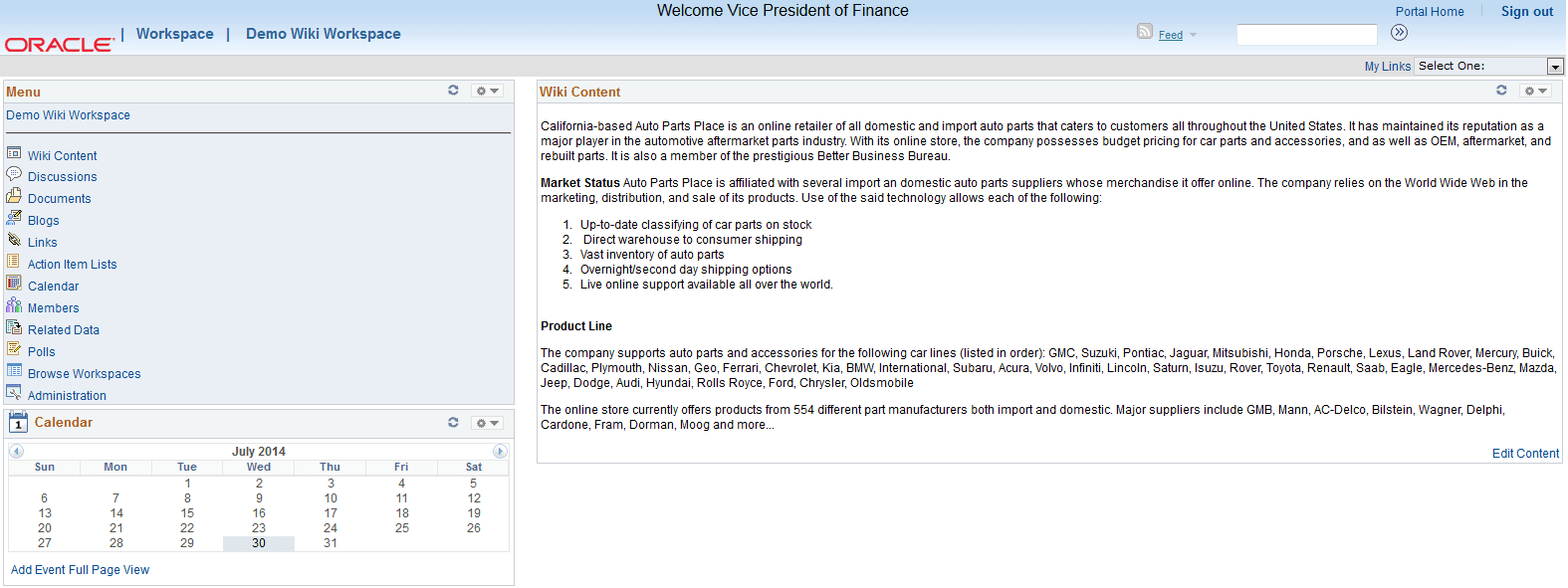 Workspace homepage using the PAPPBR_THEME_CW_TANGERINE theme
