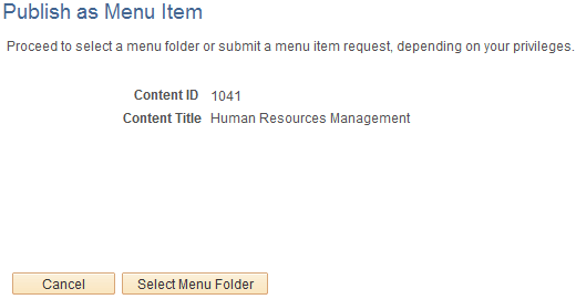 Publish as Menu Item page
