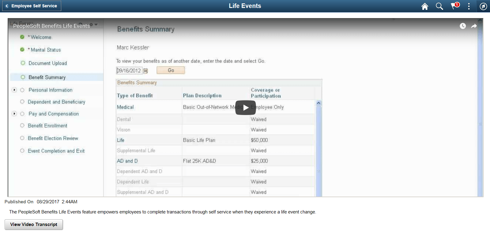 Life Events Video Page