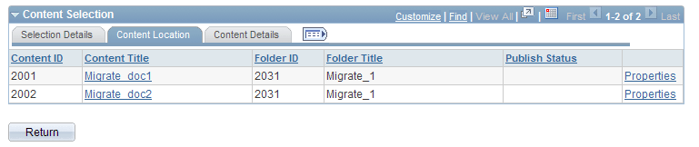Content Migration - Preview Selection page, Content Location tab