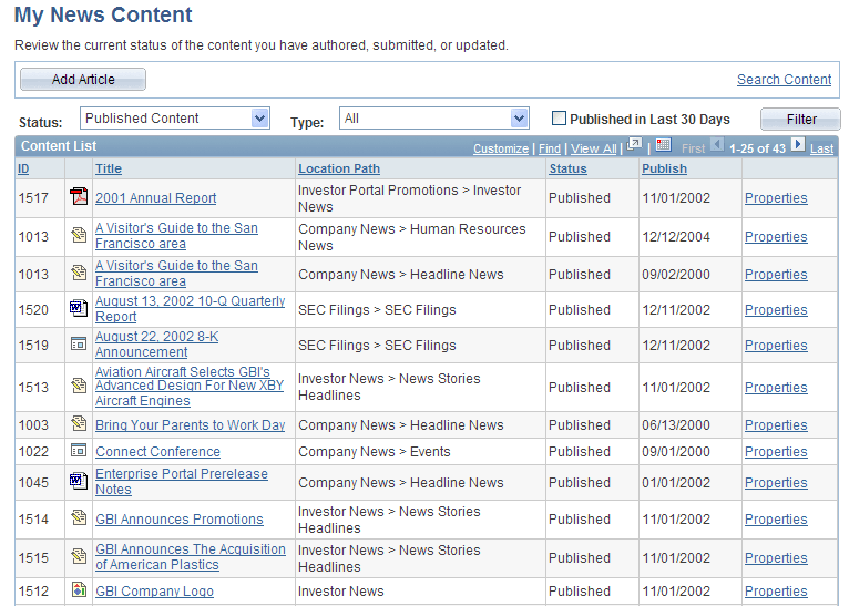 My News Content page