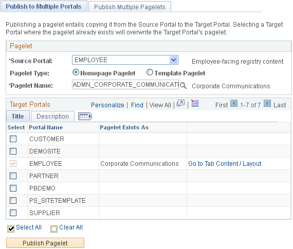 Publish to Multiple Portals page