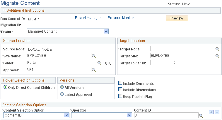Migrate Content page