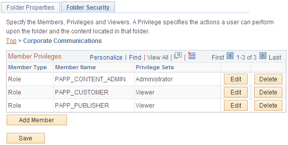 Folder Security page