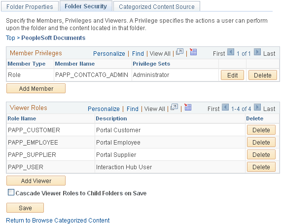 Folder Security page
