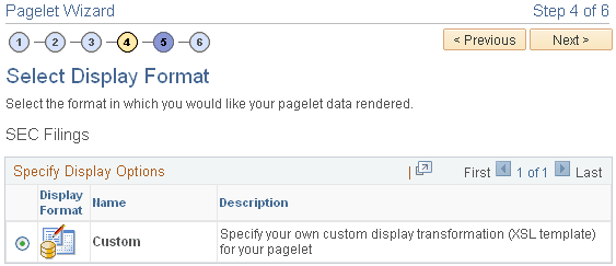 Pagelet Wizard - Select Display Format page