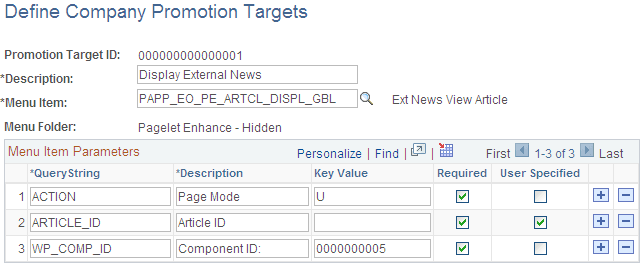 Define Company Promotion Targets page