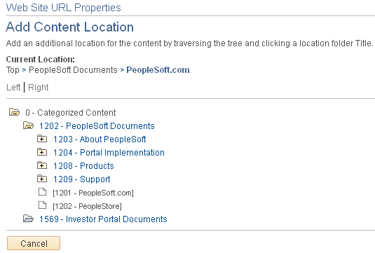 Add Content Location page