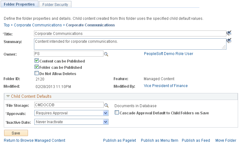 Folder Properties page
