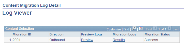 Content Migration - Log Viewer page