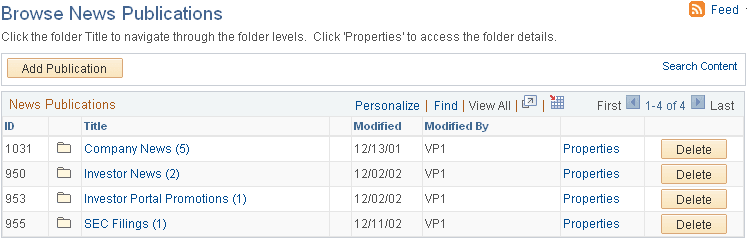 Browse News Publications page
