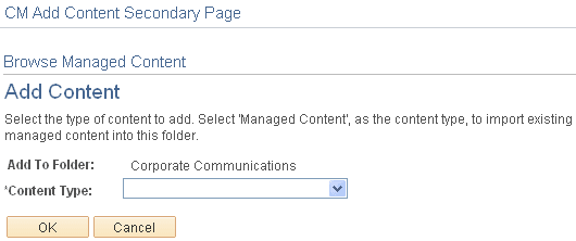 Browse Managed Content - Add Content page