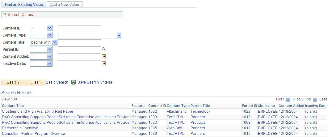 Maintain Content page