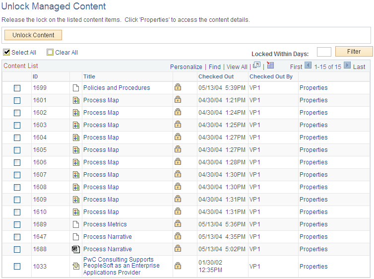 Unlock Managed Content page