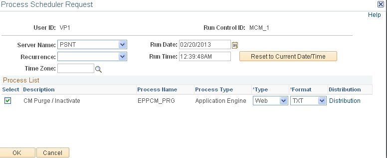 Process Scheduler Request page