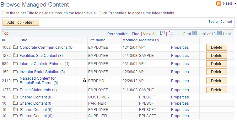 Example of a page in the Browse feature