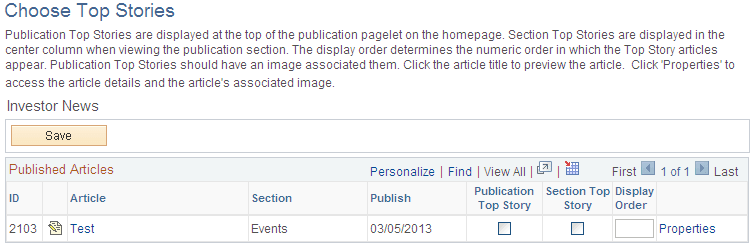 Choose Top Stories page