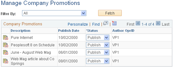 Manage Company Promotions page