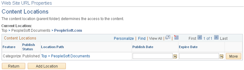 Content Locations page