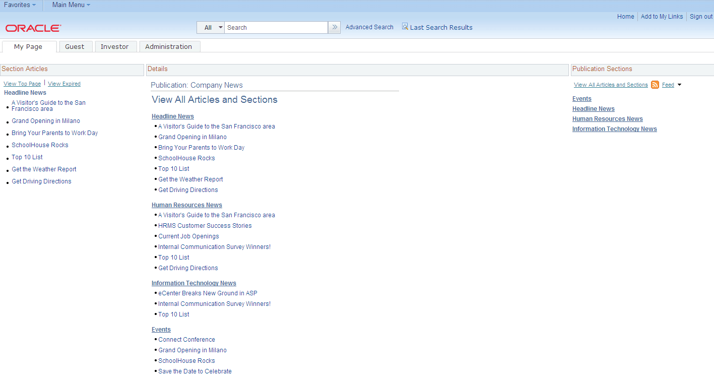View All Articles and Sections page