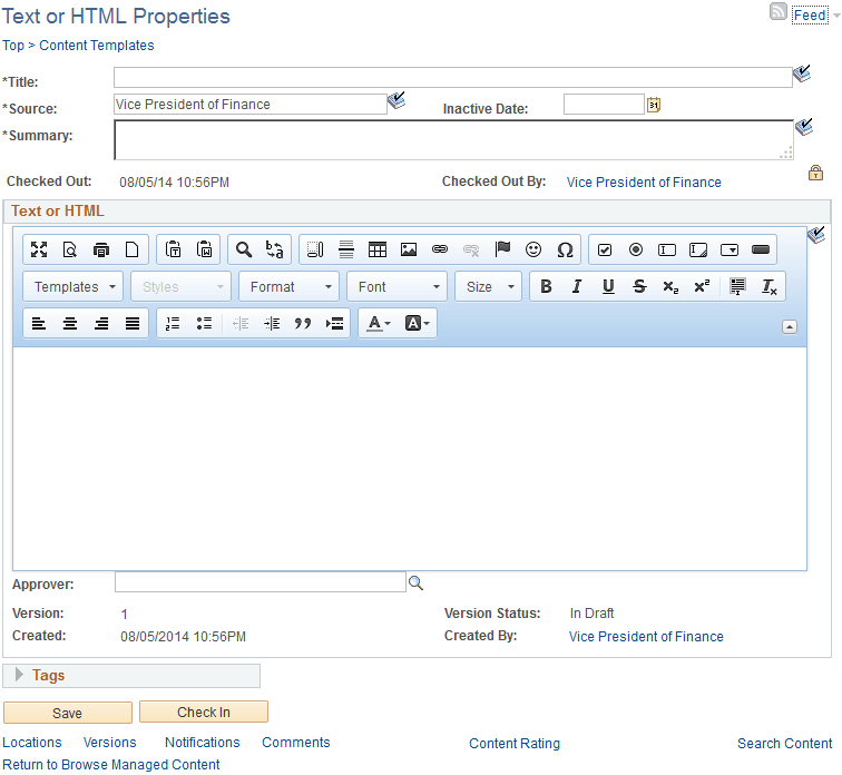 Text or HTML Properties page