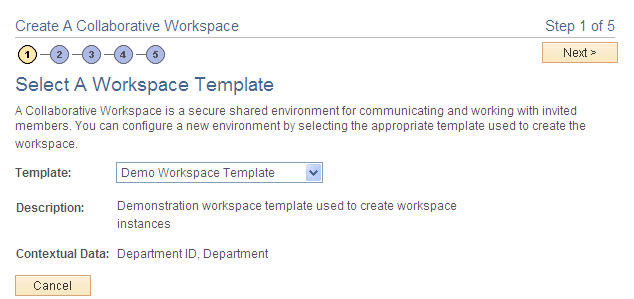 Select A Workspace Template page