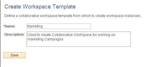 Create Workspace Template page