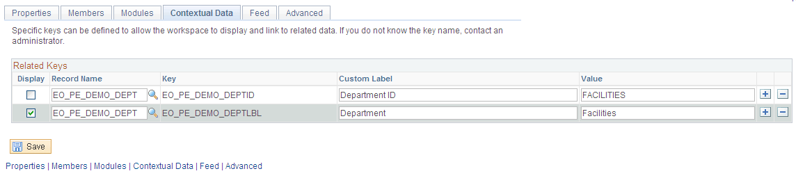 Administration - Contextual Data page