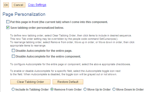 Page Personalization page
