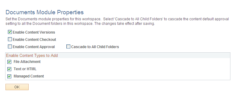 Documents Module Properties page