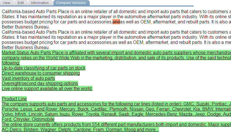 Compare Versions page (Wiki Content module)