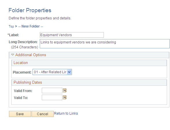 Folder Properties page