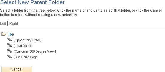 Select New Parent Folder page