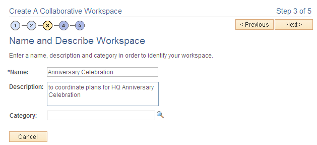 Name and Describe Workspace page