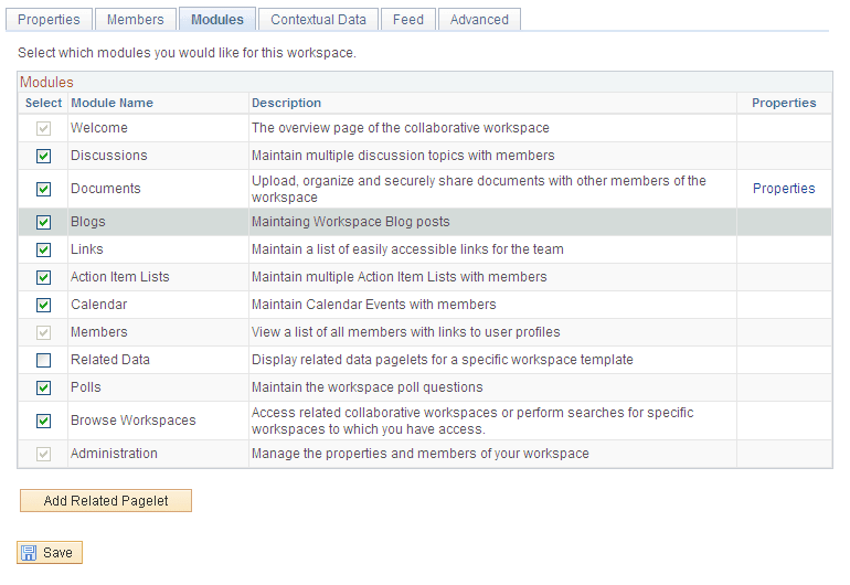 Administration - Modules page