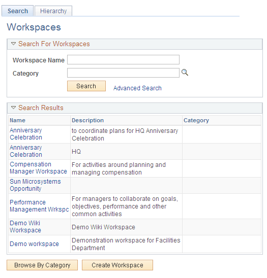 Search for Workspaces page