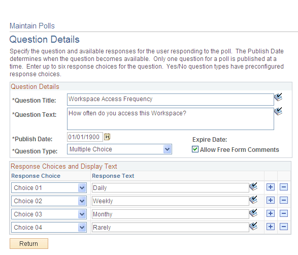 Maintain Polls - Questions Details page