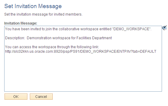 Set Invitation Message page