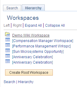 Example of root-level workspaces and child workspaces