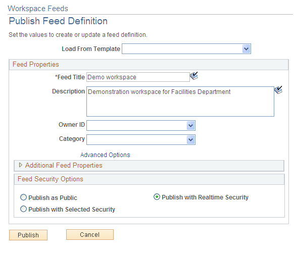 Advanced Feed Options page (Workspace Feeds)